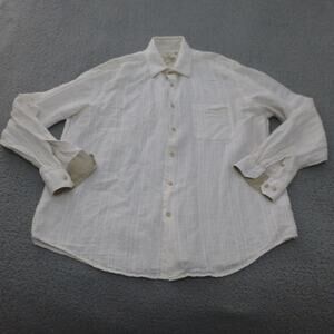 Tasso Elba Island Shirt Mens XL Button Up Linen Cotton White Long Sleeve Beach